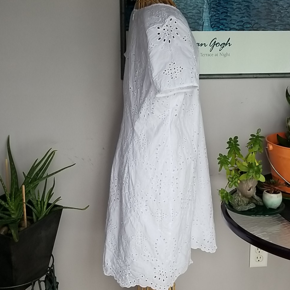 Talbots Petites 12 Petite White Eyelet Lace V-neck Short Sleeve Shift Dress - Picture 4 of 14